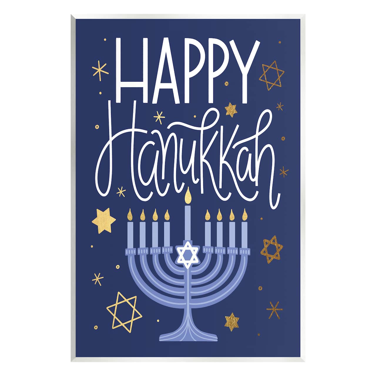 Stupell Industries Happy Hanukkah Blue Menorah Pattern Wall Plaque Art